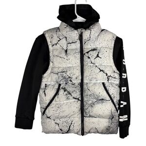 Jordan Boys Puffer Hooded Jacket Black White Crackle Print Jumpman Size S 8-10Y